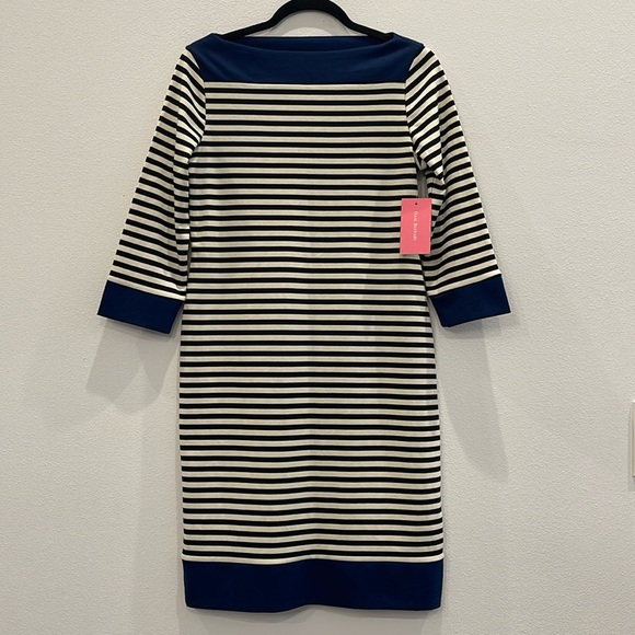 Isaac Mizrahi Dresses & Skirts - NWT Isaac Mizrahi Boatneck Black & Blue Striped Knit Midi Dress Nautical Size S